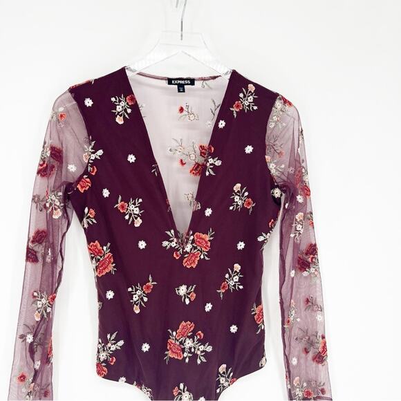 Express Mesh Floral Embroidered Bodysuit XS - Picture 4 of 6
